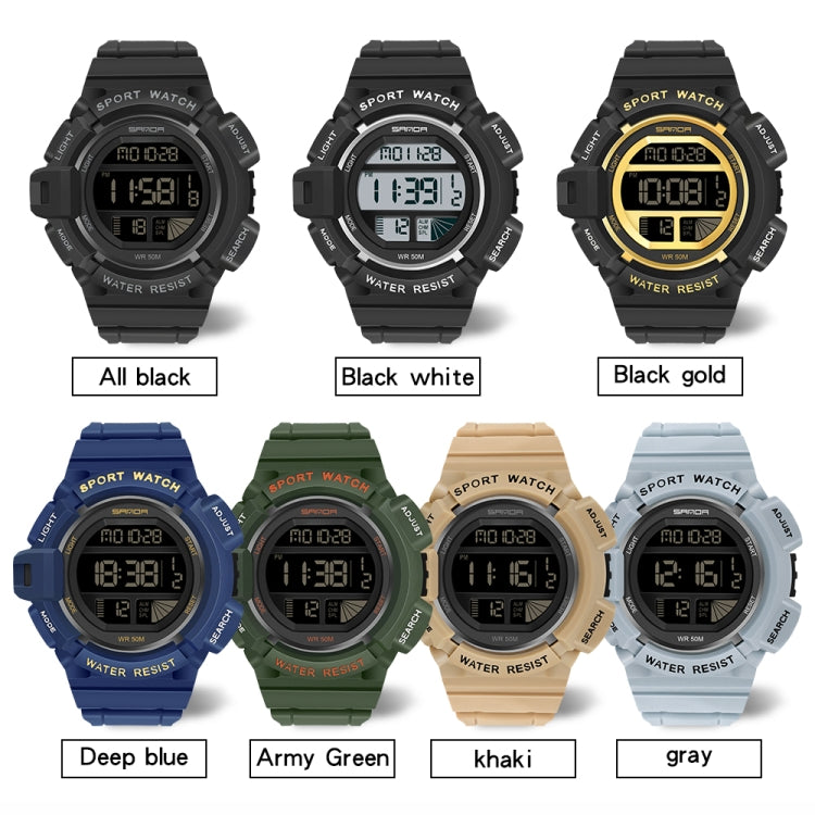 SANDA 2106 LED Digital Display Luminous Alarm Clock Men Outdoor Sports Electronic Watch(Black Gold) - LED Digital Watches by SANDA | Online Shopping South Africa | PMC Jewellery | Buy Now Pay Later Mobicred