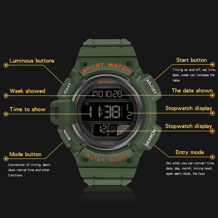 SANDA 2106 LED Digital Display Luminous Alarm Clock Men Outdoor Sports Electronic Watch(Black White) - LED Digital Watches by SANDA | Online Shopping South Africa | PMC Jewellery | Buy Now Pay Later Mobicred