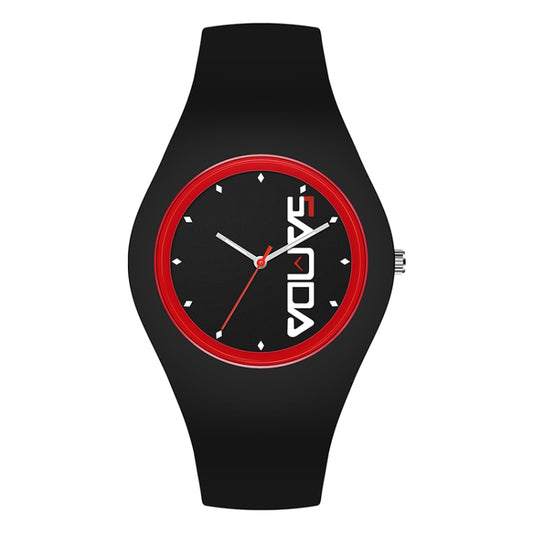 SANDA 6076 Simple Scale Round Dial Ladies Silicone Strap Quartz Watch(Black Red Vertical Mark) - Silicone Strap Watches by SANDA | Online Shopping South Africa | PMC Jewellery | Buy Now Pay Later Mobicred