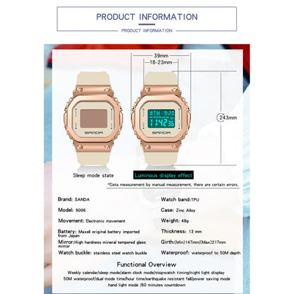 SANDA 9006 LED Digital Display Square Dial Sports Electronic Watch for Men and Women(Black Rose Gold) - LED Digital Watches by SANDA | Online Shopping South Africa | PMC Jewellery | Buy Now Pay Later Mobicred