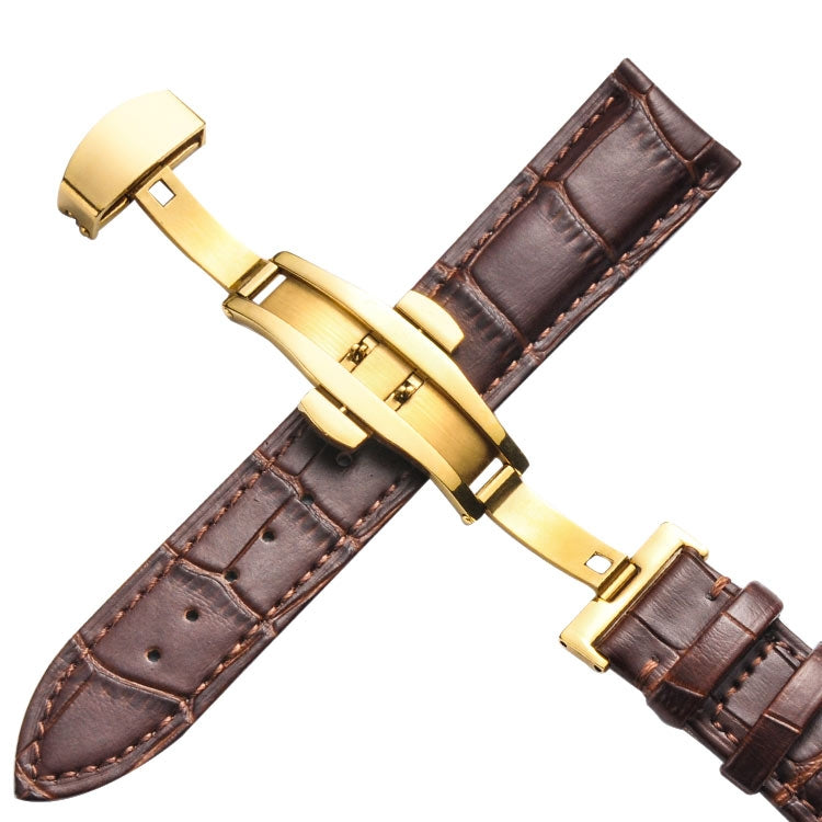 20mm Classic Cowhide Leather Gold Butterfly Buckle Watch Band(Brown) - free shipping - PMC TechLife - Order now!