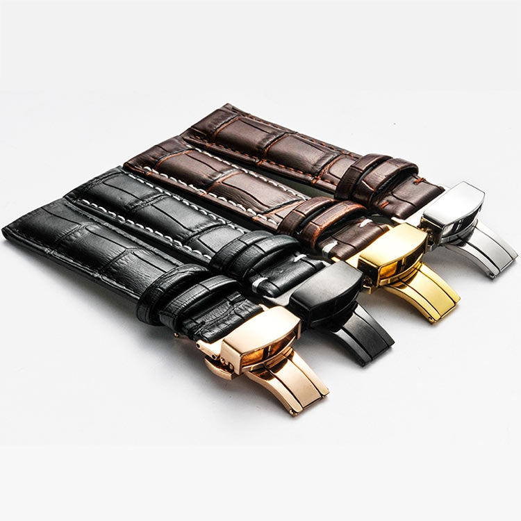 20mm Classic Cowhide Leather Gold Butterfly Buckle Watch Band(Brown) - free shipping - PMC TechLife - Order now!