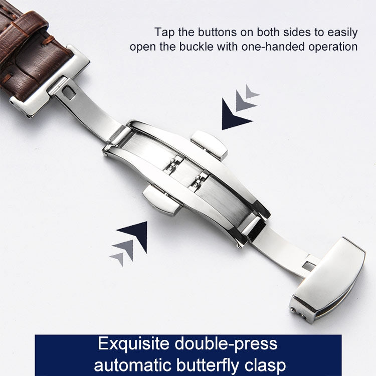 20mm Classic Cowhide Leather Gold Butterfly Buckle Watch Band(Brown) - free shipping - PMC TechLife - Order now!