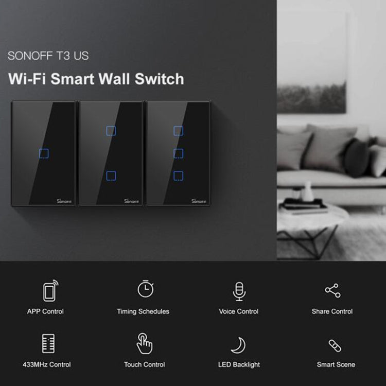 Sonoff T3 US-TX 433 RF WIFI Smart Remote Control Wall Touch Switch, US Plug, Style:Single Button - free shipping - PMC TechLife - Order now!