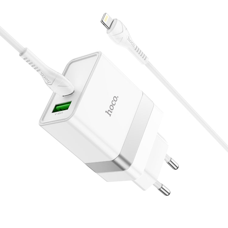 hoco N21 PD 30W Type-C / USB-C + QC 3.0 USB Mini Fast Charger with Type-C / USB-C to 8 Pin Data Cable , EU Plug(White) - USB Charger by hoco | Online Shopping South Africa | PMC Jewellery