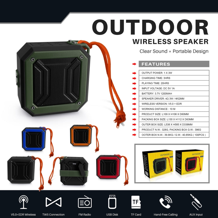 New Rixing NR-103 Mini TWS Bluetooth Speaker with Lanyard(Green) - Desktop Speaker by NewRixing | Online Shopping South Africa | PMC Jewellery | Buy Now Pay Later Mobicred