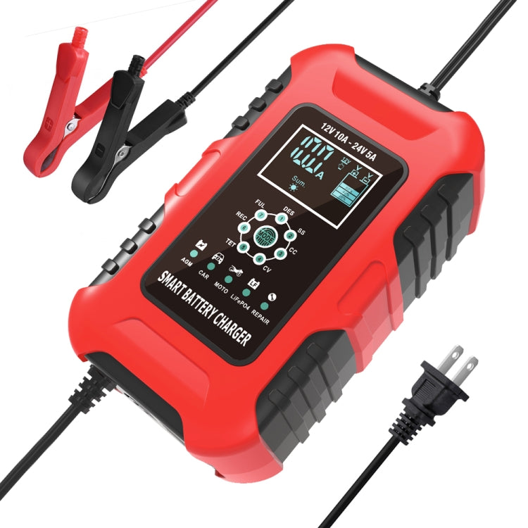 FOXSUR 10A 12V 7-segment Motorcycle / Car Smart Battery Charger, Plug Type:US Plug(Red) - Battery Charger by FOXSUR | Online Shopping South Africa | PMC Jewellery | Buy Now Pay Later Mobicred