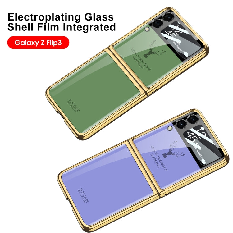 For Samsung Galaxy Z Flip3 5G GKK Elk Electroplating Glass Shell Film Integrated Phone Case(Emerald) - Galaxy Phone Cases by GKK | Online Shopping South Africa | PMC Jewellery | Buy Now Pay Later Mobicred