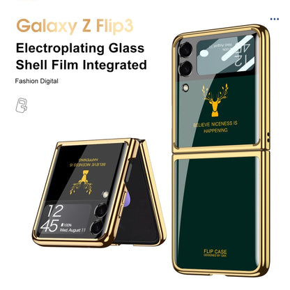 For Samsung Galaxy Z Flip3 5G GKK Elk Electroplating Glass Shell Film Integrated Phone Case(Emerald) - Galaxy Phone Cases by GKK | Online Shopping South Africa | PMC Jewellery | Buy Now Pay Later Mobicred