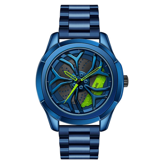 SANDA 1065 3D Hollow Out Wheel Non-rotatable Dial Quartz Watch for Men, Style:Steel Belt(Blue Green) - Metal Strap Watches by SANDA | Online Shopping South Africa | PMC Jewellery | Buy Now Pay Later Mobicred