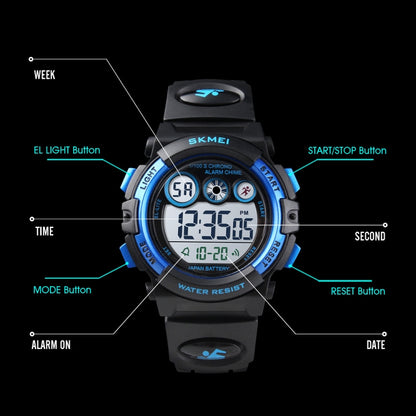 SKMEI 1451 LED Digital Stopwatch Chronograph Luminous Children Sports Electronic Watch(White Shell Blue Circle) - LED Digital Watches by SKMEI | Online Shopping South Africa | PMC Jewellery | Buy Now Pay Later Mobicred