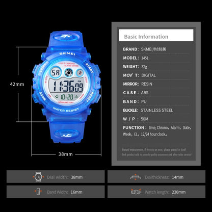 SKMEI 1451 LED Digital Stopwatch Chronograph Luminous Children Sports Electronic Watch(White Shell Blue Circle) - LED Digital Watches by SKMEI | Online Shopping South Africa | PMC Jewellery | Buy Now Pay Later Mobicred