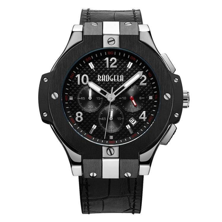 BAOGELA 1909 Small Three-pin Luminous Chronograph Leather Silicone Strap Quartz Watch For Men(Silver) - Leather Strap Watches by BAOGELA | Online Shopping South Africa | PMC Jewellery | Buy Now Pay Later Mobicred