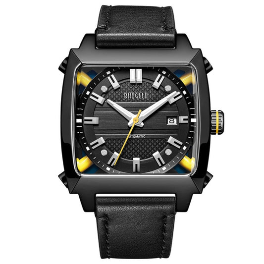 BAOGELA 6763G Square Dial Leather Strap Clock Calendar Mechanical Watch For Men(Black) - Leather Strap Watches by BAOGELA | Online Shopping South Africa | PMC Jewellery | Buy Now Pay Later Mobicred