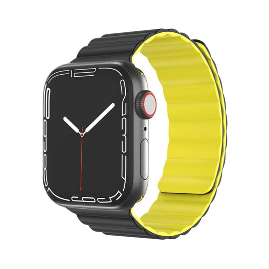 Mutural Moran Series Liquid Silicone Magnetic Strap Watch Band For Apple Watch Series 9&8&7 41mm / SE 3&SE 2&6&SE&5&4 40mm / 3&2&1 38mm(Black + Yellow) - Watch Bands by Mutural | Online Shopping South Africa | PMC Jewellery | Buy Now Pay Later Mobicred