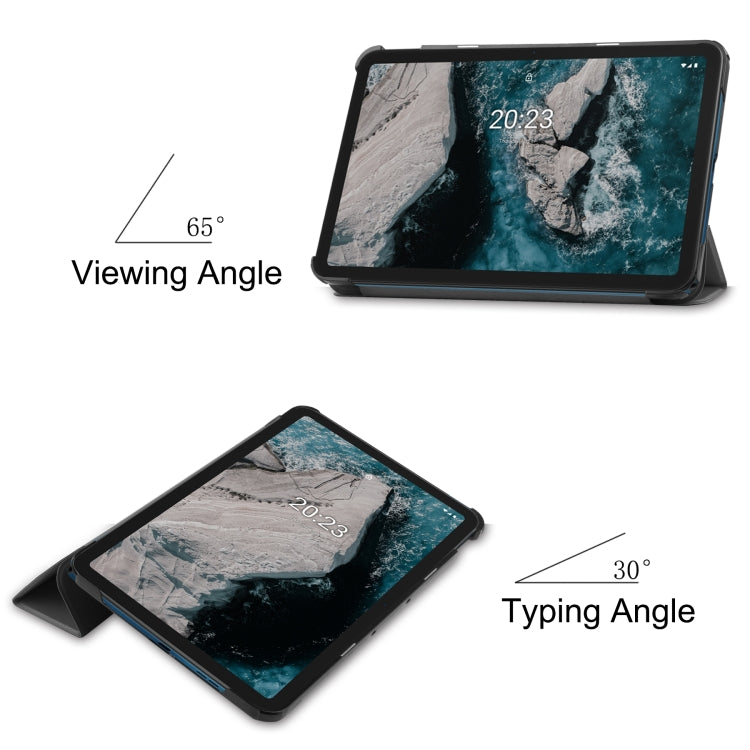 For Nokia T20 Three-folding Holder Custer Texture Leather Tablet Case(Grey) - Nokia by PMC TechLife | Online Shopping South Africa | PMC TechLife | Buy Now Pay Later Mobicred