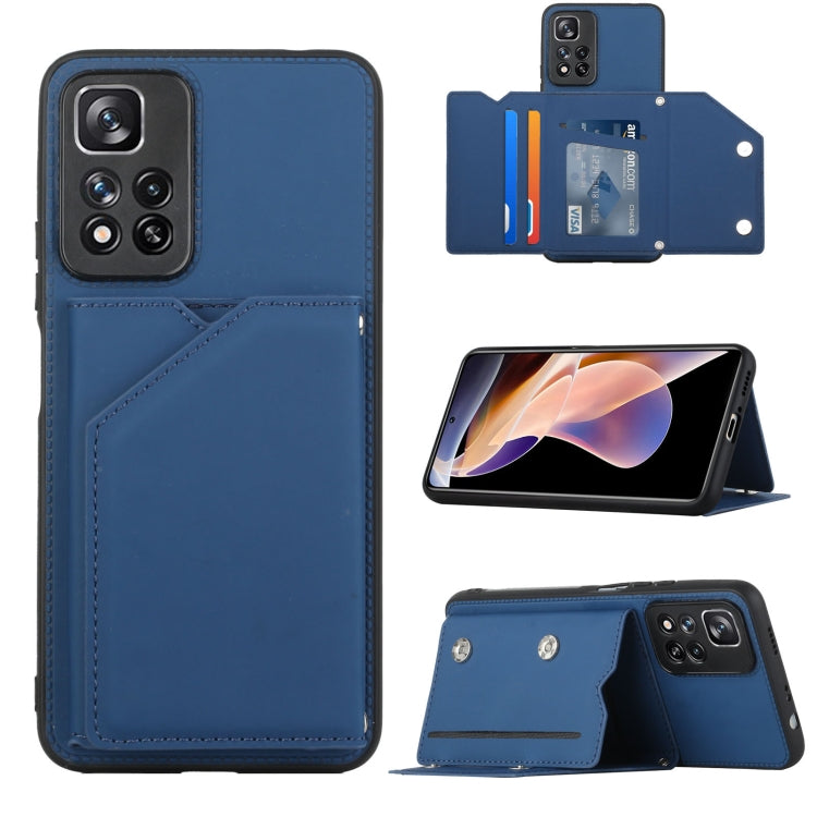 For Xiaomi Redmi Note 11 Pro Skin Feel PU + TPU + PC Phone Case with Card Slots(Blue) - Redmi Note 11 Pro Case by PMC Jewellery | Online Shopping South Africa | PMC Jewellery