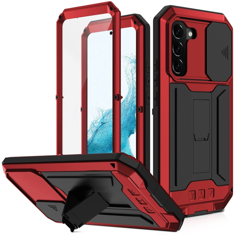 For Samsung Galaxy S22 5G R-JUST Sliding Camera Metal + Silicone Holder Phone Case(Red) - Galaxy S22 5G Cases by R-JUST | Online Shopping South Africa | PMC Jewellery | Buy Now Pay Later Mobicred