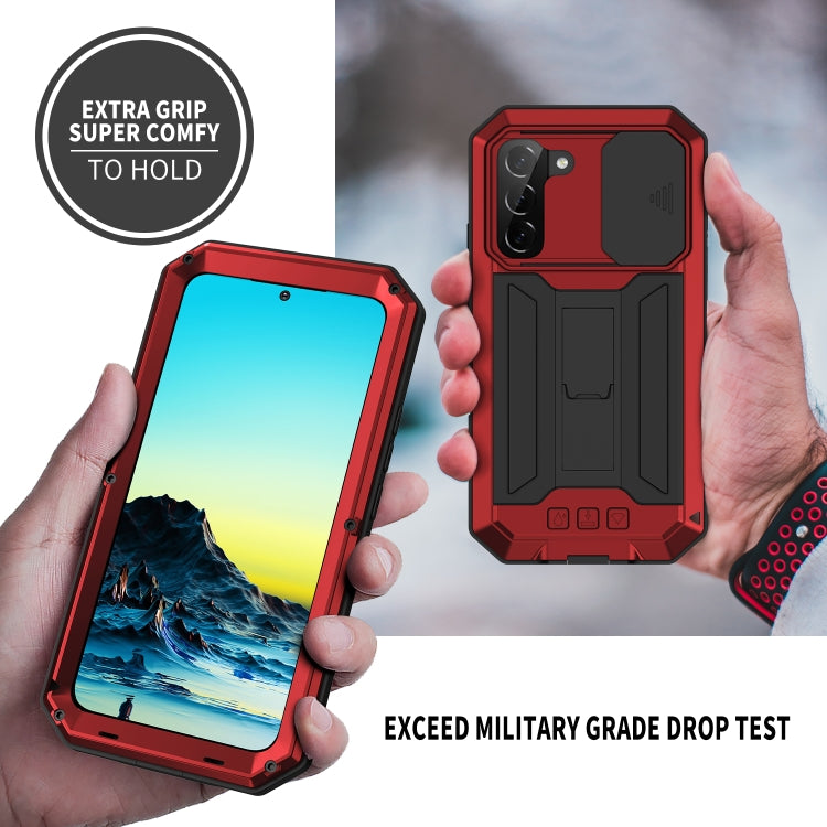 For Samsung Galaxy S22 5G R-JUST Sliding Camera Metal + Silicone Holder Phone Case(Red) - Galaxy S22 5G Cases by R-JUST | Online Shopping South Africa | PMC Jewellery | Buy Now Pay Later Mobicred