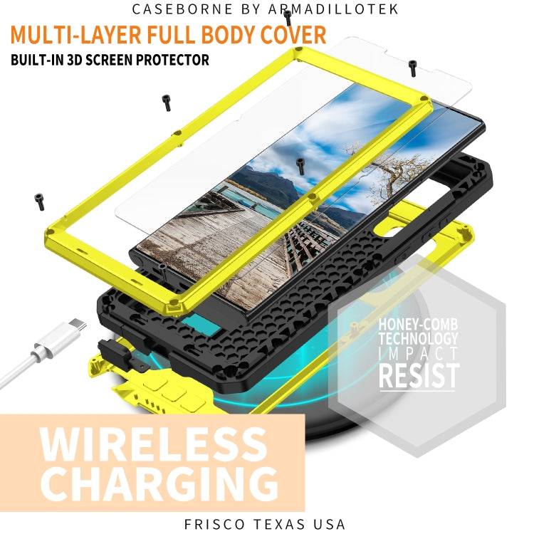 For Samsung Galaxy S22 Ultra 5G R-JUST Sliding Camera Metal + Silicone Holder Phone Case(Yellow) - Galaxy S22 Ultra 5G Cases by R-JUST | Online Shopping South Africa | PMC Jewellery | Buy Now Pay Later Mobicred