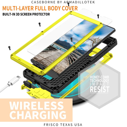 For Samsung Galaxy S22 Ultra 5G R-JUST Sliding Camera Metal + Silicone Holder Phone Case(Yellow) - Galaxy S22 Ultra 5G Cases by R-JUST | Online Shopping South Africa | PMC Jewellery | Buy Now Pay Later Mobicred