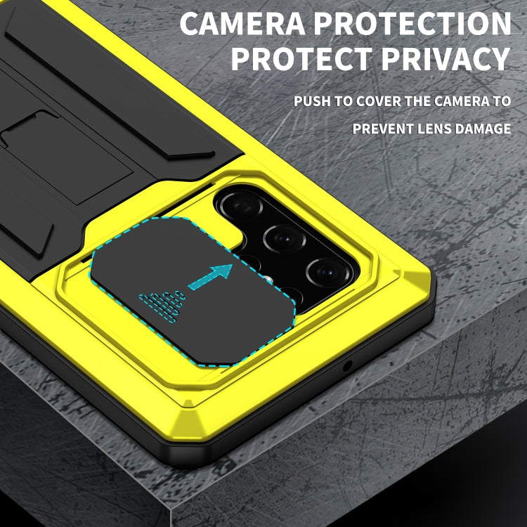 For Samsung Galaxy S22 Ultra 5G R-JUST Sliding Camera Metal + Silicone Holder Phone Case(Yellow) - Galaxy S22 Ultra 5G Cases by R-JUST | Online Shopping South Africa | PMC Jewellery | Buy Now Pay Later Mobicred