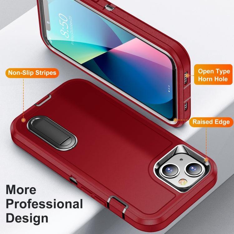 For iPhone 13 3 in 1 Rugged Holder Phone Case(Red + Black) - iPhone 13 Cases by PMC TechLife | Online Shopping South Africa | PMC TechLife