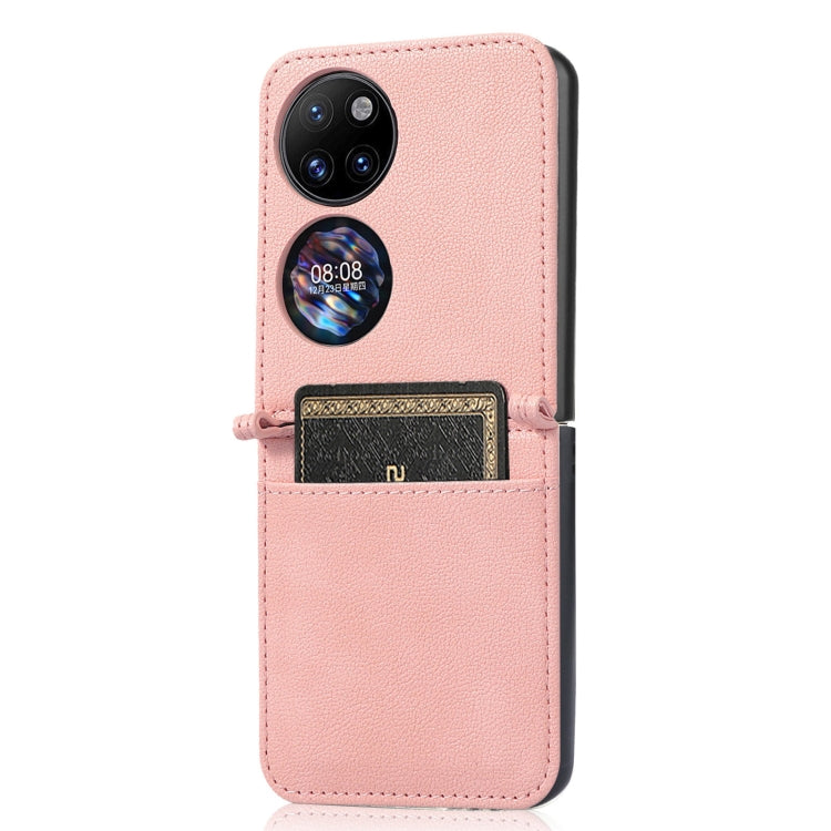 For Huawei P50 Pocket Lambskin Texture Card Folding Phone Case(Pink) - Huawei Cases by PMC TechLife | Online Shopping South Africa | PMC TechLife | Buy Now Pay Later Mobicred