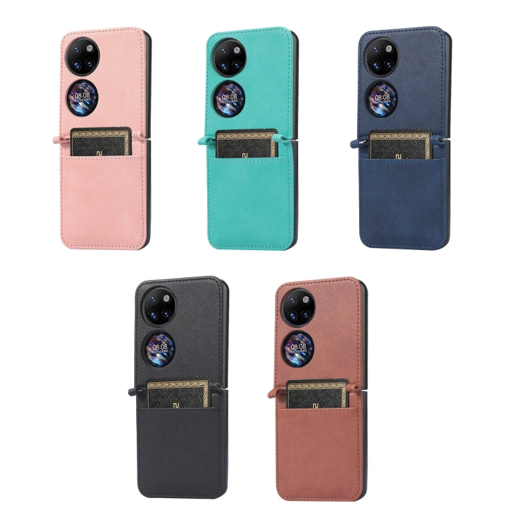 For Huawei P50 Pocket Lambskin Texture Card Folding Phone Case(Pink) - Huawei Cases by PMC TechLife | Online Shopping South Africa | PMC TechLife | Buy Now Pay Later Mobicred