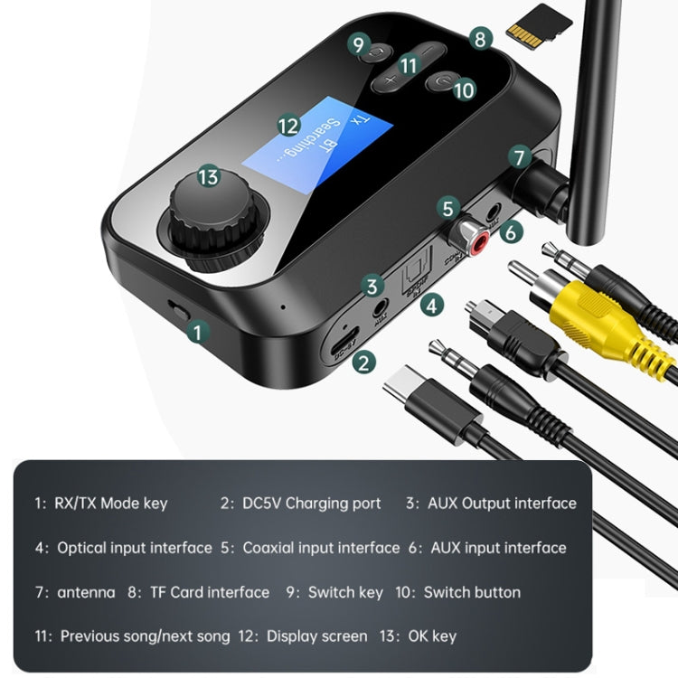 C41 3 in 1 Optical Fiber Bluetooth 5.0 Audio Adapter Receiver Transmitter with LCD Screen - Audio Receiver Transmitter by PMC TechLife | Online Shopping South Africa | PMC TechLife