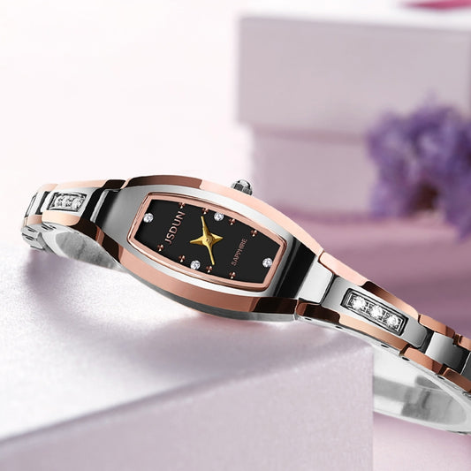 JIN SHI DUN 6530 Women Fashion Dual Calendar Luminous Quartz Watch(Rose Gold Black) - Metal Strap Watches by JIN SHI DUN | Online Shopping South Africa | PMC Jewellery | Buy Now Pay Later Mobicred