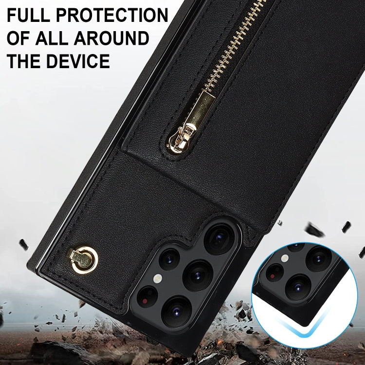 For Samsung Galaxy S22 Ultra 5G Cross-body Square Zipper Card Holder Bag Phone Case(Black) - Galaxy S22 Ultra 5G Cases by PMC Jewellery | Online Shopping South Africa | PMC Jewellery