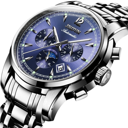 JIN SHI DUN 8750 Men Fashion Waterproof Luminous Mechanical Watch(Silver Blue) - Metal Strap Watches by JIN SHI DUN | Online Shopping South Africa | PMC Jewellery | Buy Now Pay Later Mobicred