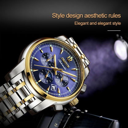 JIN SHI DUN 8750 Men Fashion Waterproof Luminous Mechanical Watch(Silver Blue) - Metal Strap Watches by JIN SHI DUN | Online Shopping South Africa | PMC Jewellery | Buy Now Pay Later Mobicred