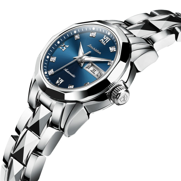 JIN SHI DUN 8813 Fashion Waterproof Luminous Automatic Mechanical Watch, Style:Women(Silver Blue) - Metal Strap Watches by JIN SHI DUN | Online Shopping South Africa | PMC Jewellery | Buy Now Pay Later Mobicred