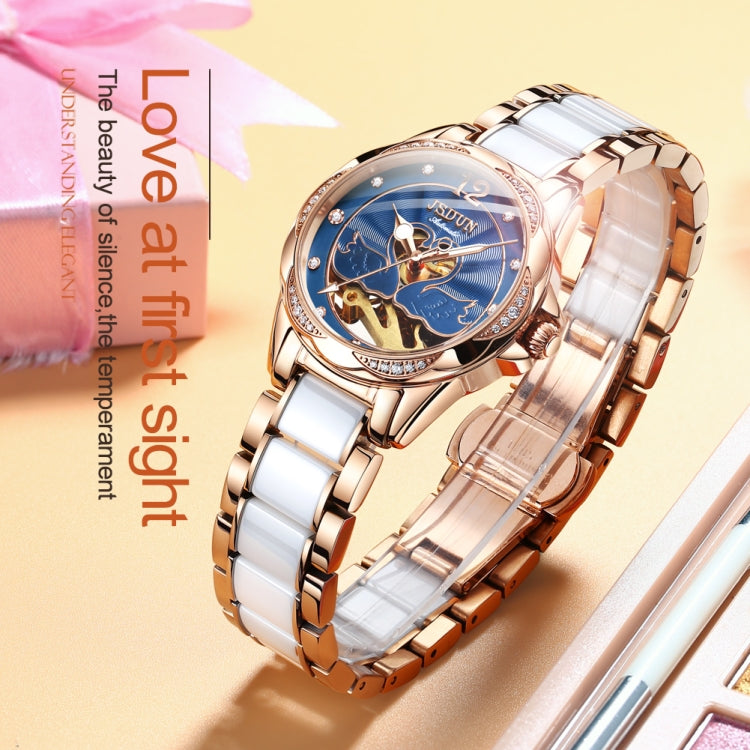 JIN SHI DUN 8831 Women Fashion Diamond Hollowed Waterproof Ceramic Mechanical Watch(Blue) - Metal Strap Watches by JIN SHI DUN | Online Shopping South Africa | PMC Jewellery | Buy Now Pay Later Mobicred