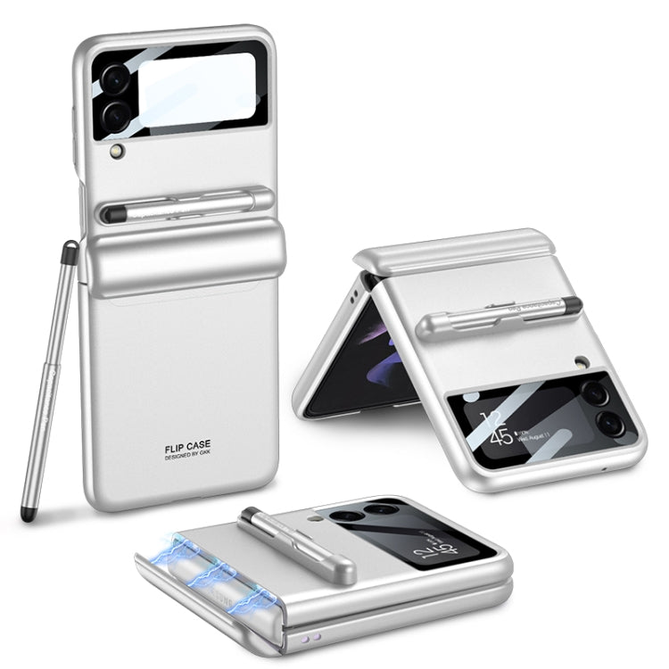 For Samsung Galaxy Z Flip3 5G GKK Magnetic Full Coverage Phone Flip Case with Pen(Silver) - Galaxy Phone Cases by GKK | Online Shopping South Africa | PMC Jewellery | Buy Now Pay Later Mobicred