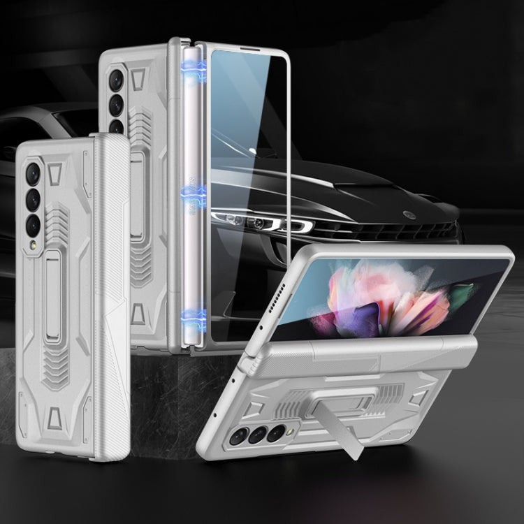 For Samsung Galaxy Z Fold3 5G GKK Integrated Magnetic Armor Flip Phone Case with Holder(Silver) - Galaxy Phone Cases by GKK | Online Shopping South Africa | PMC Jewellery | Buy Now Pay Later Mobicred