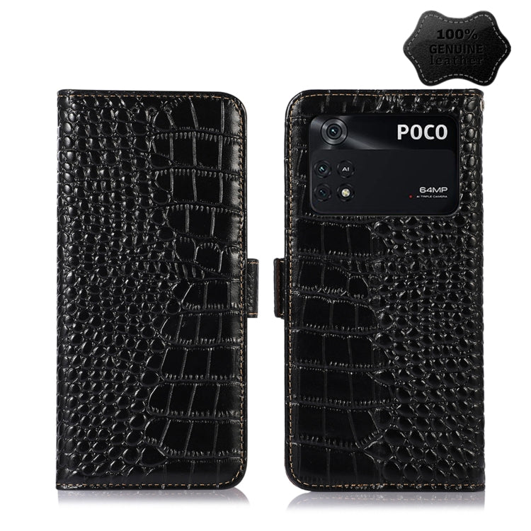 For Xiaomi Poco M4 Pro 4G Crocodile Top Layer Cowhide Leather Phone Case(Black) - Xiaomi Cases by PMC Jewellery | Online Shopping South Africa | PMC Jewellery