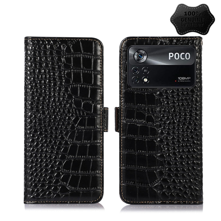 For Xiaomi Poco X4 Pro 5G Crocodile Top Layer Cowhide Leather Phone Case(Black) - Xiaomi Cases by PMC Jewellery | Online Shopping South Africa | PMC Jewellery