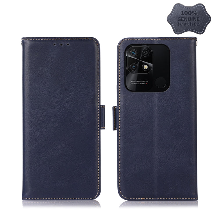 For Xiaomi Redmi 10C / 10 India Crazy Horse Top Layer Cowhide Leather Phone Case(Blue) - Xiaomi Cases by PMC Jewellery | Online Shopping South Africa | PMC Jewellery