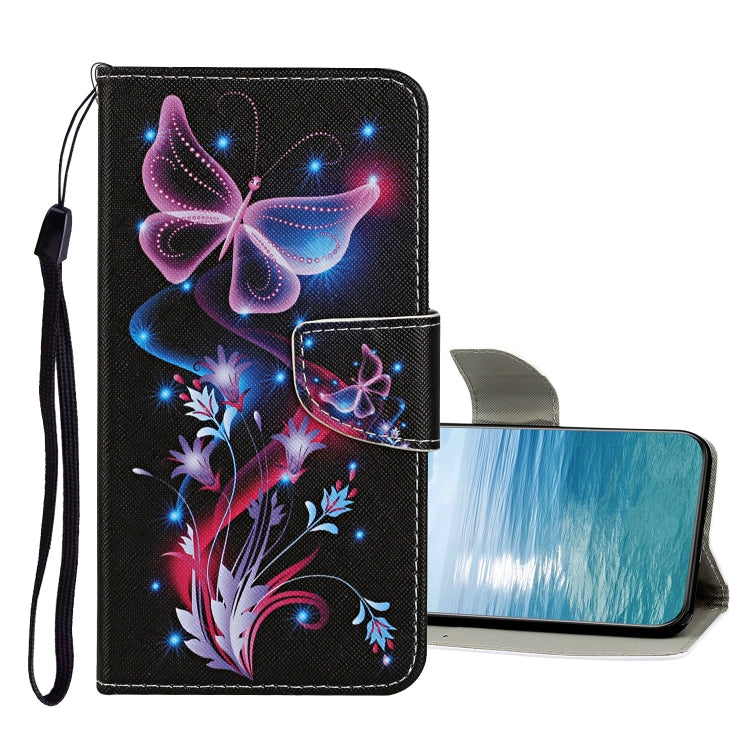 For Samsung Galaxy A13 4G Colored Drawing Pattern Flip Leather Case(Fluorescent Butterfly) - Galaxy Phone Cases by PMC TechLife | Online Shopping South Africa | PMC TechLife