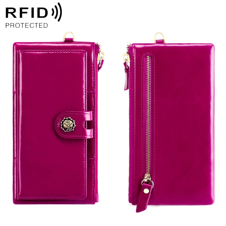 3506 RFID Anti-Degaussing Oil Wax Vintage Texture Genuine Leather Hand Held Wallet for Ladies(Purple) - Antimagnetic RFID Package by PMC Jewellery | Online Shopping South Africa | PMC Jewellery | Buy Now Pay Later Mobicred