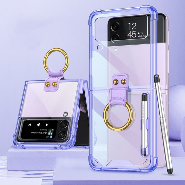 For Samsung Galaxy Z Flip3 5G GKK Shockproof Airbag Phone Case with Ring Holder & Stylus Pen(Transparent Purple) - Galaxy Phone Cases by GKK | Online Shopping South Africa | PMC Jewellery | Buy Now Pay Later Mobicred