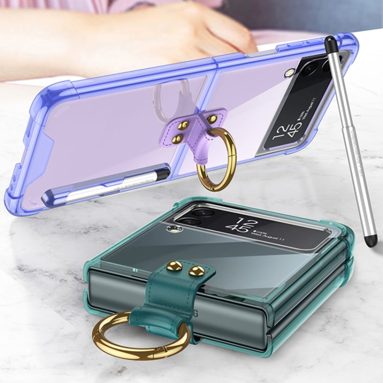 For Samsung Galaxy Z Flip3 5G GKK Shockproof Airbag Phone Case with Ring Holder & Stylus Pen(Transparent Purple) - Galaxy Phone Cases by GKK | Online Shopping South Africa | PMC Jewellery | Buy Now Pay Later Mobicred