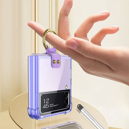 For Samsung Galaxy Z Flip3 5G GKK Shockproof Airbag Phone Case with Ring Holder & Stylus Pen(Transparent Purple) - Galaxy Phone Cases by GKK | Online Shopping South Africa | PMC Jewellery | Buy Now Pay Later Mobicred