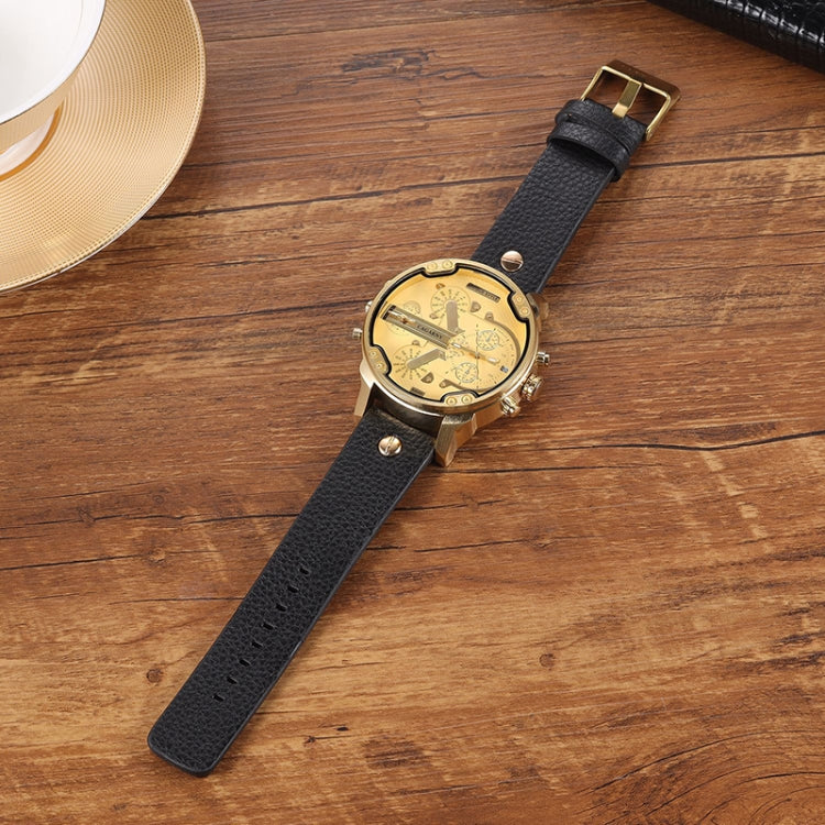 CAGARNY 6820 Round Large Dial Leather Band Quartz Dual Movement Watch For Men(Gold Black Surface Black Band) - Leather Strap Watches by CAGARNY | Online Shopping South Africa | PMC Jewellery | Buy Now Pay Later Mobicred