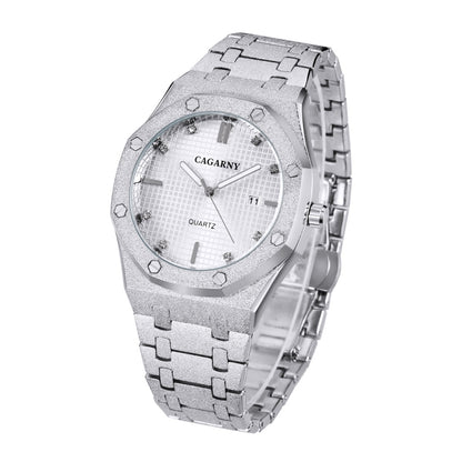 CAGARNY 6885 Simple Stone Surface Quartz Steel Band Watch For Men(Silver Shell White Surface) - Metal Strap Watches by CAGARNY | Online Shopping South Africa | PMC Jewellery | Buy Now Pay Later Mobicred