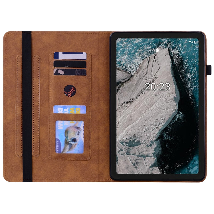For Nokia T20 10.4 2021 Skin Feel Solid Color Zipper Leather Tablet Case(Brown) - Nokia by PMC TechLife | Online Shopping South Africa | PMC TechLife