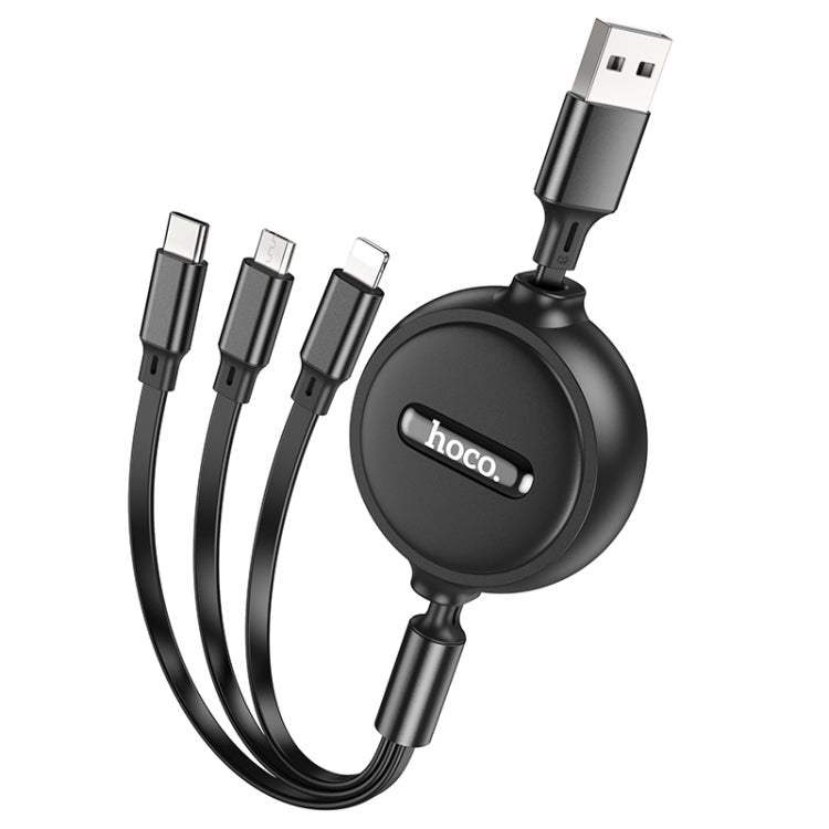 hoco X75 3 in 1 2A 8 Pin + USB-C / Type-C + Micro USB Double-pull Charging Cable, Length: 1m(Black) - Multifunction Cable by hoco | Online Shopping South Africa | PMC Jewellery